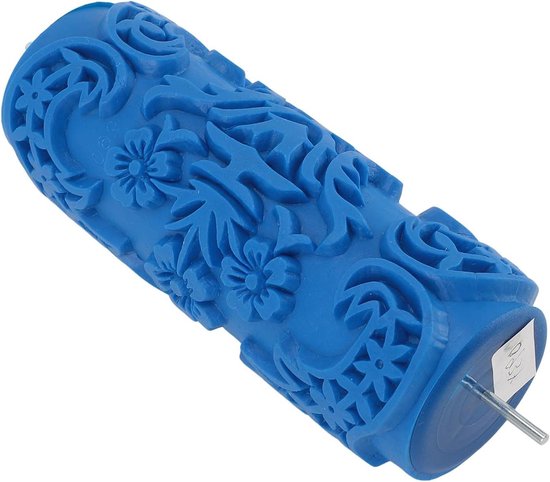 Blue Pattern Paint Roller – 5" Rubber Texture Roller For Wall Decor, Furniture, Fabric & Craft Projects (Floral Design)