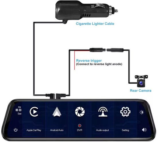 Achteruitkijkspiegel - Ingebouwde Dashcam - Carplay & Android Auto - Voor Elk Voertuig - Inclusief Achteruit Camera - Navigatie van Merkloos — afbeelding 2