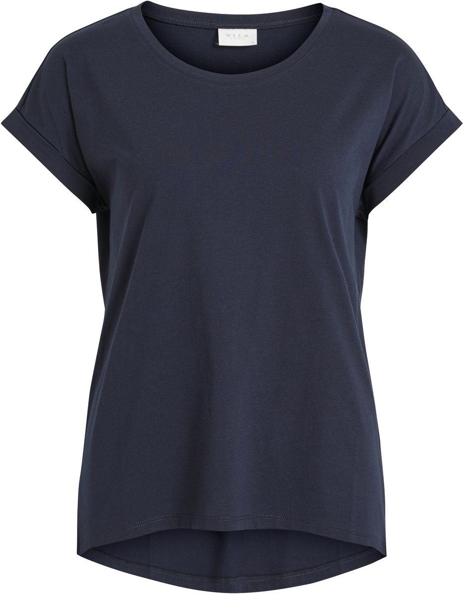 VILA Dun Top Korte Mouw Basis Ronde Hals Shirt met omgeslagen Mouwen Effen VIDREAMERS