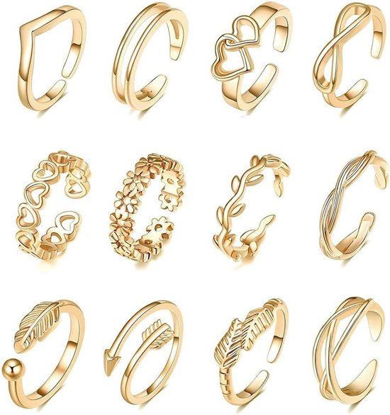 Morfetto 14K gouden gevulde teenringen voor vrouwen verstelbare open kleine vingers enorme CZ band drie rijen gouden teenringen voet sieraden, 3, Koper