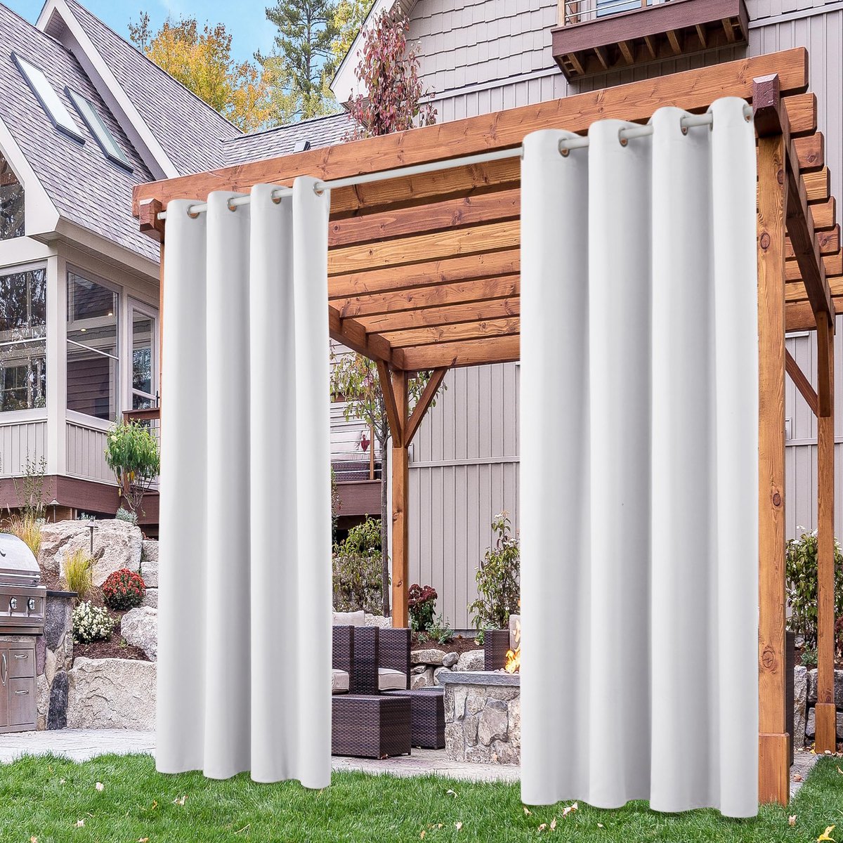 Ibenzoa Weerbestendige Outdoor Verduisteringsgordijnen voor Terrassen en Balkons, 270 x 140 cm, Zonwerend en Geluidsisolerend wit