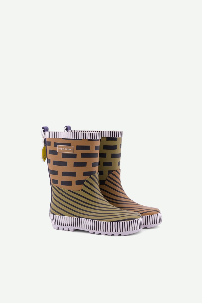 Sticky Lemon - regenlaarzen - speciale editie - suiker bruin + madame olijf + lobby paars