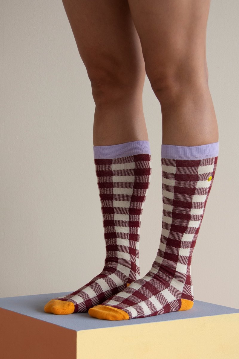 Sticky Lemon - Knie hoge sokken - ruit - chocolade sundae + mauve lila