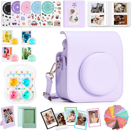 YONO Accessoires Set XL geschikt voor Fujifilm Instax Mini 12 - Case - Hoesje - Fotoalbum - Bundel - Lila