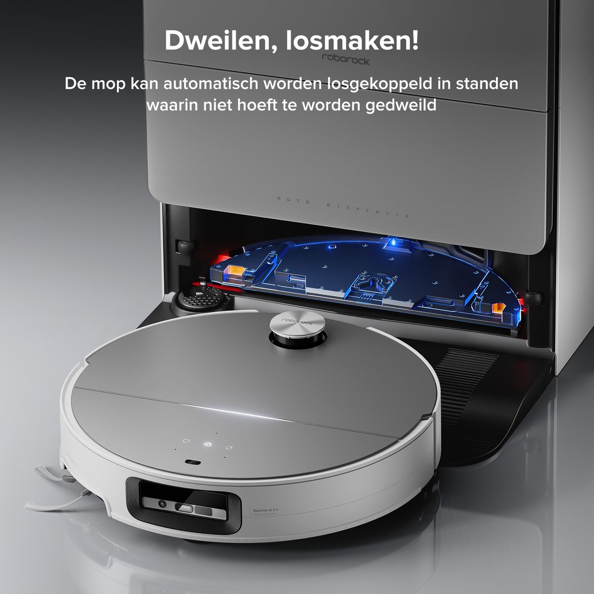 Afbeelding 3 van Roborock Saros 10 Robotstofzuiger met Dweil–22000Pa– 7,98 cm Ultradun– Auto Afneembare Mop– AI 3.0 Obstacle Vermijding– Auto Wasmiddeldosering– 80℃Heet water dweilwassing & Dock Zelfreiniging– Wit– S8 MaxV Ultra Upgrade-versie