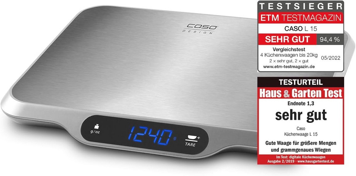 Digitale Keukenweegschaal met Extra Groot Weegoppervlak van Roestvrij Staal - Tot 15 kg, Groot Display en HOLD-functie