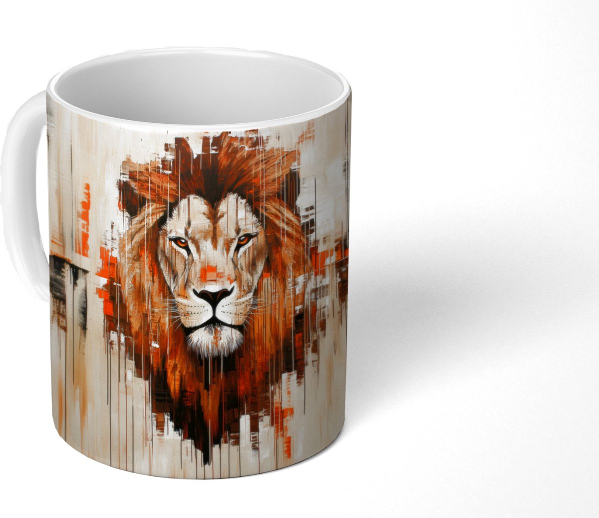 Mok - Koffiemok - Leeuwenkop - Lijnen - Crème - Mokken - 350 ML - Beker - Koffiemokken - Theemok