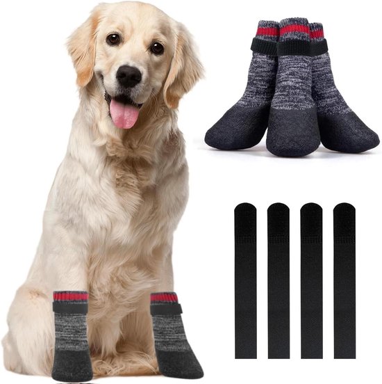 Voarge Set van 4 hondensokken met antislip hondensokken, waterdicht, verstelbaar, voor kleine, middelgrote en grote honden, maat M