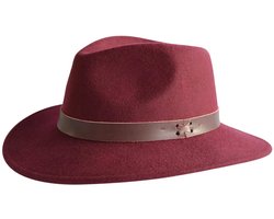 Blake Fedora Herfst-Winter Vilt Hoed Dames Heren 100% Wolvilt House of Ord - Maat: L-XL: 59 cm - Rood