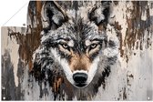 Wolf schilderij met abstracte stijl - Wolf tuinprint - Tuinschilderijen dieren - Expressionisme - Poster buiten - Grote tuinposters - Tuinposter 90x60 cm