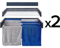 2x Foxydry Hide 101 cm - Droogrek wandmontage - Intrekbare waslijn voor aan de muur - Kleur Antraciet - 101 x 50 x 13 cm