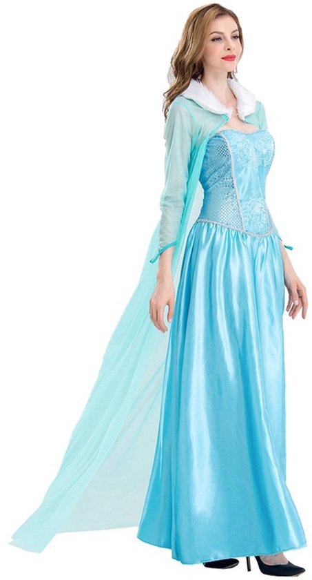 Joya Party® Verkleed Jurk Volwassenen | Blauwe Glamour Jurk | Carnaval Verkleedjurk Dames | Prinsessenjurk Vrouwen | ijsprinces | Carnavalskleding | Maat L
