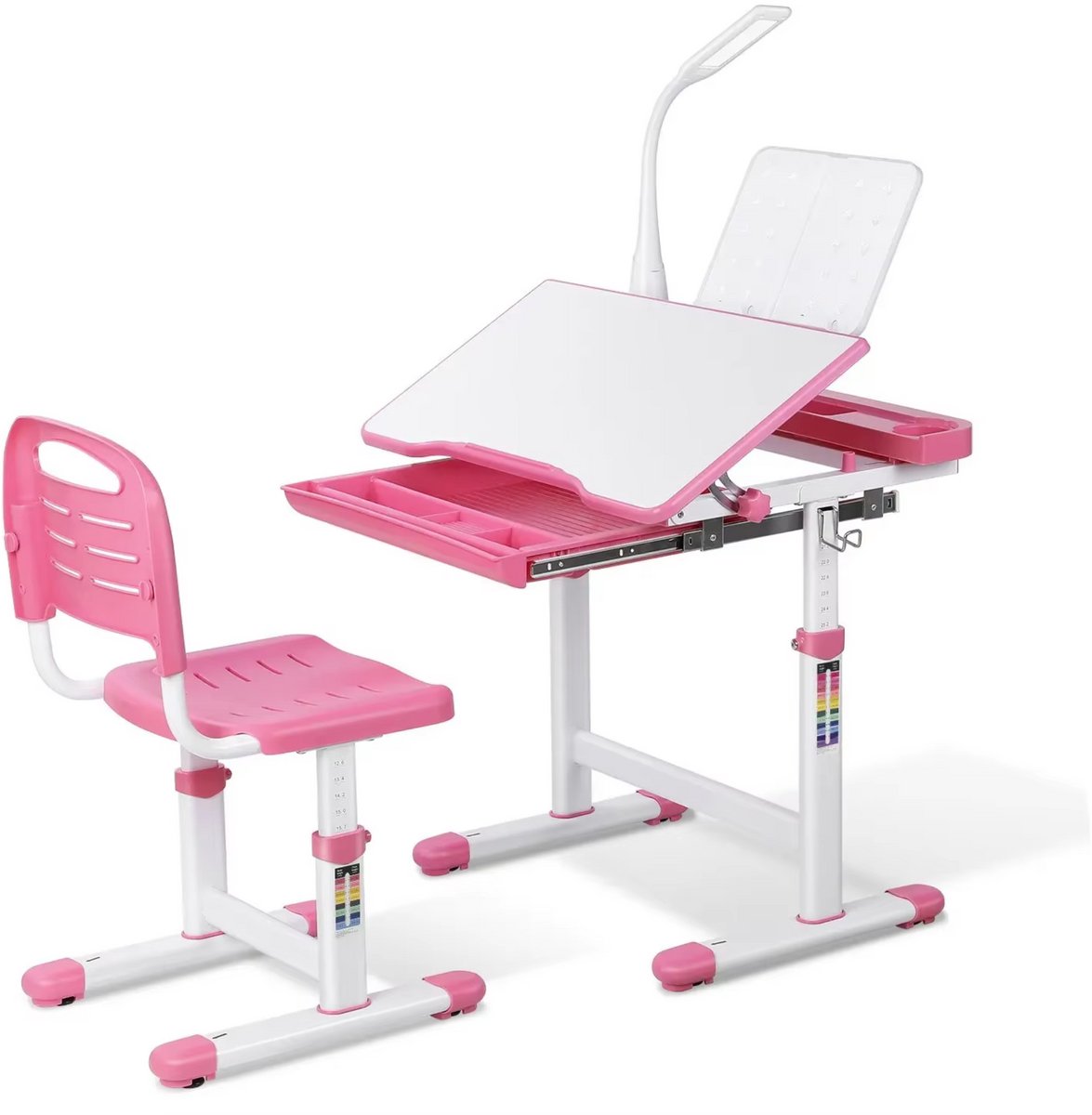 Bolt Edge Kinderbureau set met stoellade en leesstandaard - Roze studietafel en stoel voor kinderen 3-10 jaar - Roze - 66,5 x 50 x 54–76,5 cm