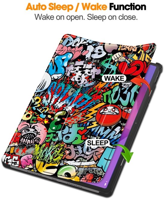 Coverup Tablethoes geschikt voor Lenovo Idea Tab Pro Hoesje - Tri-Fold Book Case met Wake/Sleep - Graffiti