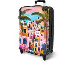 NoBoringSuitcases.com NoBoringSuitcases.com® - Koffer groot - Rolkoffer lichtgewicht - Kleurrijke stad met palmbomen - Ruimbagage medium met TSA slot