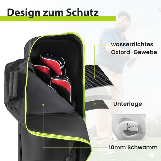 COSTWAY Golfreistas met wielen, opvouwbare golftas voor luchtvaartmaatschappijen met sleutel en opbergtas, golftas, golfclubtas voor reizen en vluchten, 31,5 x 25,5 x 128 cm van Costway — afbeelding 2