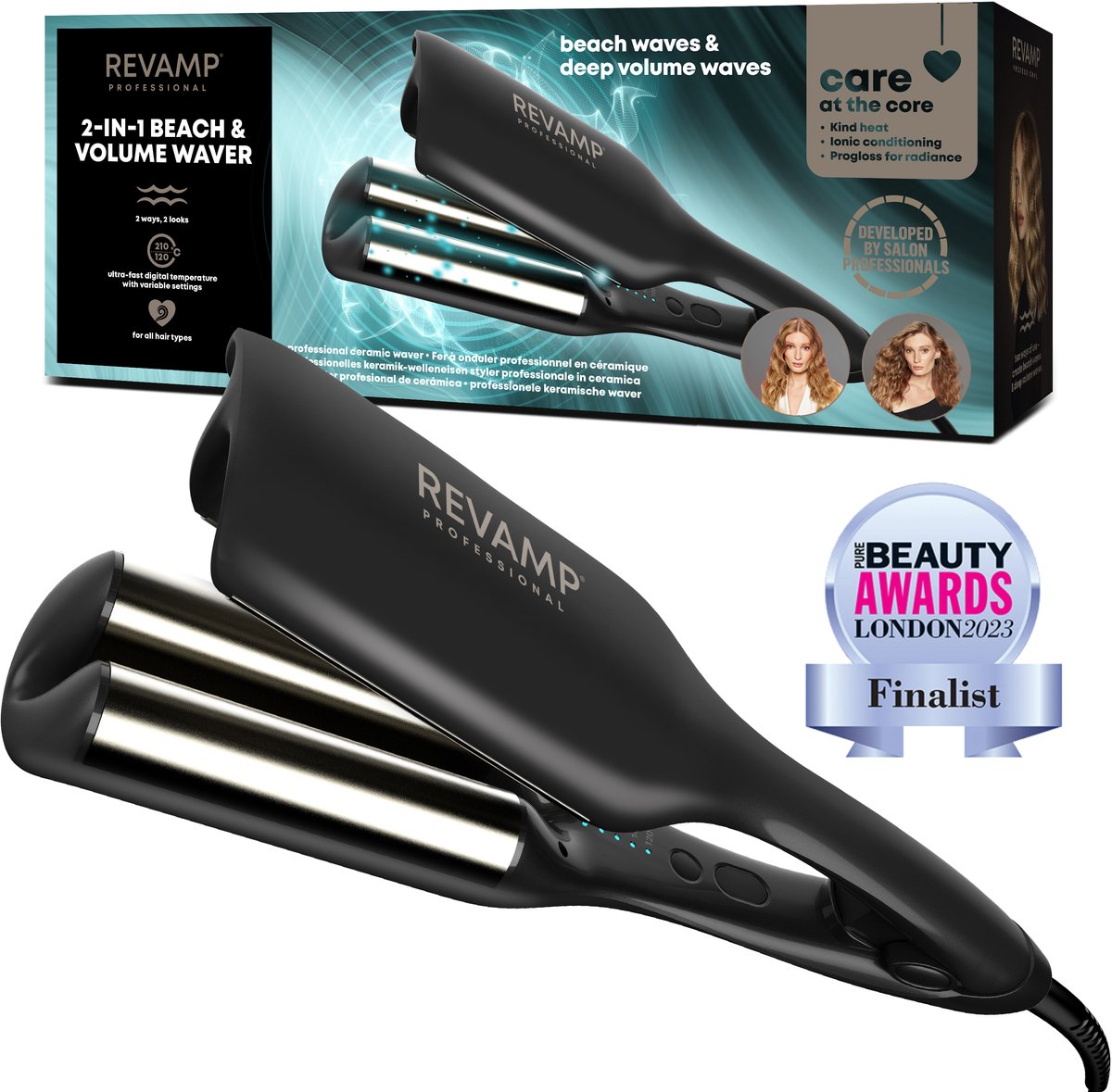 Revamp Progloss WV3000 2in1 Wafeltang - Golvenkrultang - Met Keratine Argan- En Kokosolie - Beachwaves En Volume - krultang