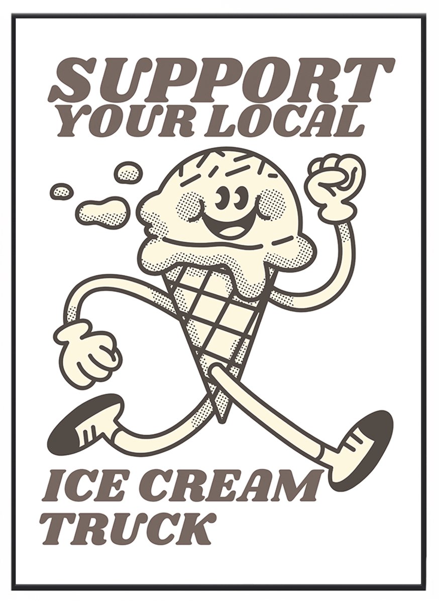 No Filter Keuken Poster - Vintage Print - Support Your Local Ice Cream Truck Poster - 21x30 cm - Retro koffiekunst - Vintage Print divers