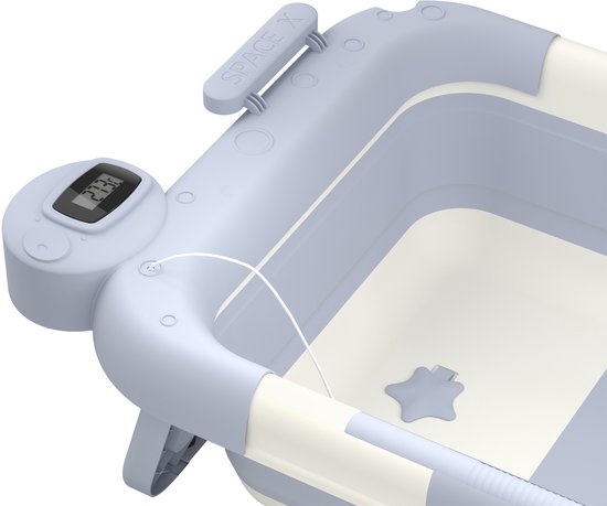 Aufun babybadje, antislip en opvouwbaar, draagbaar bad met digitale display, lichtblauw — afbeelding 4
