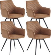 Colenis® - Sierra Eetkamerstoel - Set Van 4 - Cognac - Microfiber Stof - Microvezel - Industrieel - Draaibaar - 360°