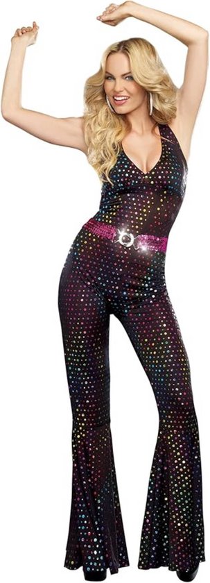 Joya Kids® Disco Jumpsuit Dames | 70s Verkleedpak Vrouw | Jaren 70 Kostuum | Retro Glitter Pak | Abba verkleed pak | Carnaval & Themafeest Outfit | Maat M