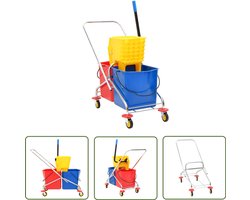 vidaXL Schoonmaakwagen met emmers en wringer PP en verchroomd staal - Schoonmaakwagen - Schoonmaakmiddelen - Vloeronderhoud - Multifunctionele Schoonmaker - Plastic Schoonmaakwagen