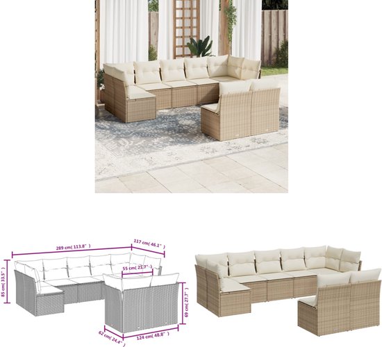 vidaXL Tuinset 9-delig - Poly Rattan - Beige - Loungeset - Tuinset