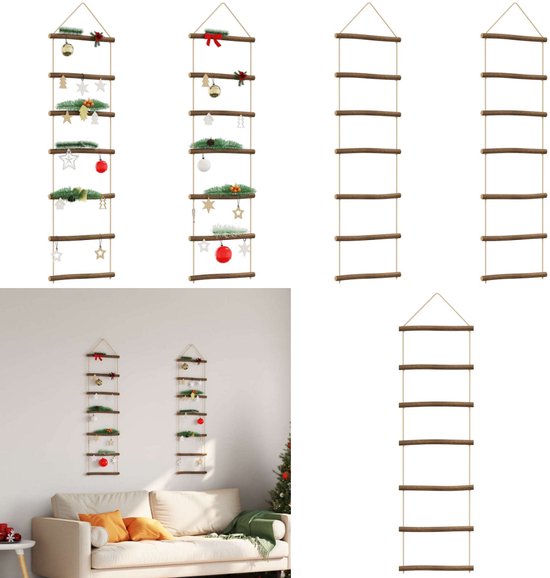 vidaXL Wanddecoraties laddervormig 2 st 30x100 cm naturel tak - Wanddecoratie - Muurdecoratie - Muurdecoraties - Wanddecor