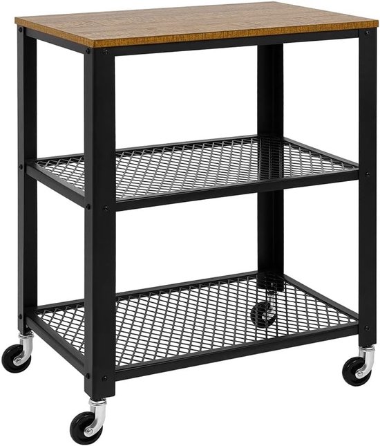 HOMCOM Keukenwagen In Industrieel Ontwerp Met 3 Planken Gereedschapskar Serveerwagen 4 Wielen Bruin Zwart~1lc03b990a801