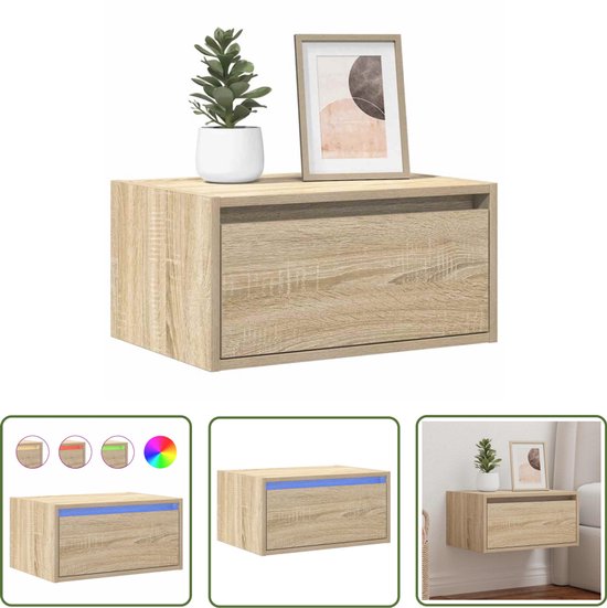 vidaXL Nachtkastje met LED-verlichting 38x34x50 cm betongrijs vidaXL Nachtkastje met LED-verlichting 38x34x50 cm betongrijs