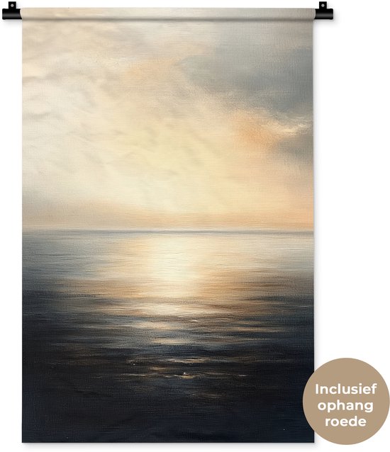 Wandkleed 60x90 cm - Wanddoek Zon - Horizon - Zee - Wandtapijt - Wandkleden