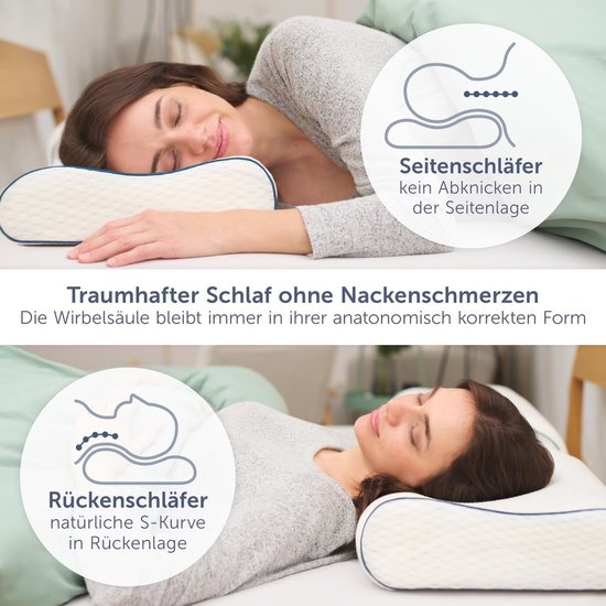 Ehomfory Nekkussen, 2-in-1, ergonomisch kussen van traagschuim om te