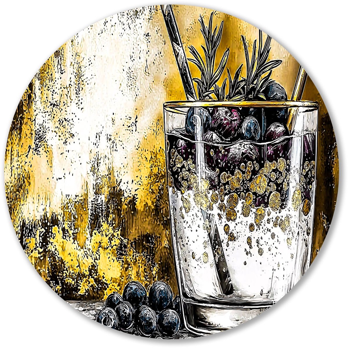 Cocktailglas met gouden details - Stilleven wandcirkel - Ronde muurdecoratie glas - Art De