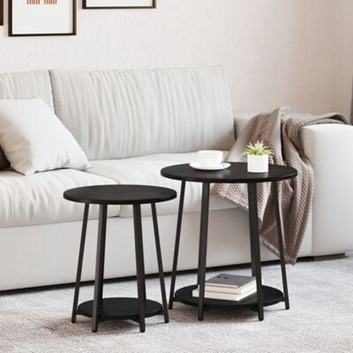 vidaXL Bijzettafelset - 2 - st - Zwart - Eiken - 50 - x - 50 - x - 51 - cm Zwart eiken