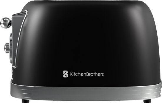 Grille-pain rétro KitchenBrothers - 6 niveaux de chaleur - 4 fentes Extra larges - 815 W - Zwart