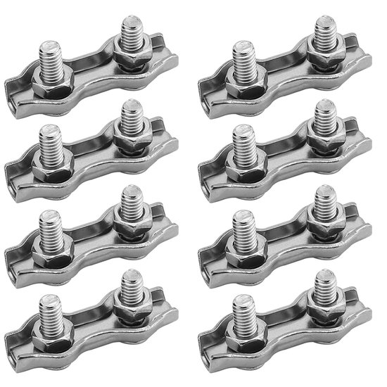 Serre-câble double - 12 pièces - M2 - Serre-câbles en acier - Clips de câble - Accessoires Câbles - Pour la fixation de cordes à linge, auvents et clôtures en fil d'acier - Acier inoxydable - Argent - 3*1,2 cm