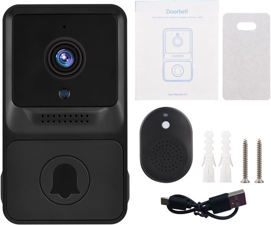 1080P slimme draadloze videodeurbel, videodeurbel met laag vermogen, draadloze deurbel met nachtzicht en HD-deurbel - met infrarood nachtzicht, tweerichtingsaudio en realtime bewaking (zwart) — afbeelding 3