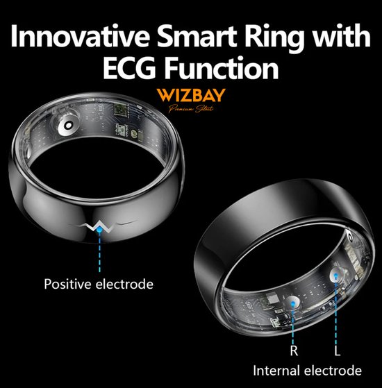 Twee zwarte slimme ringen, de ene met de tekst 'Positive electrode', de andere met 'Internal electrode'.