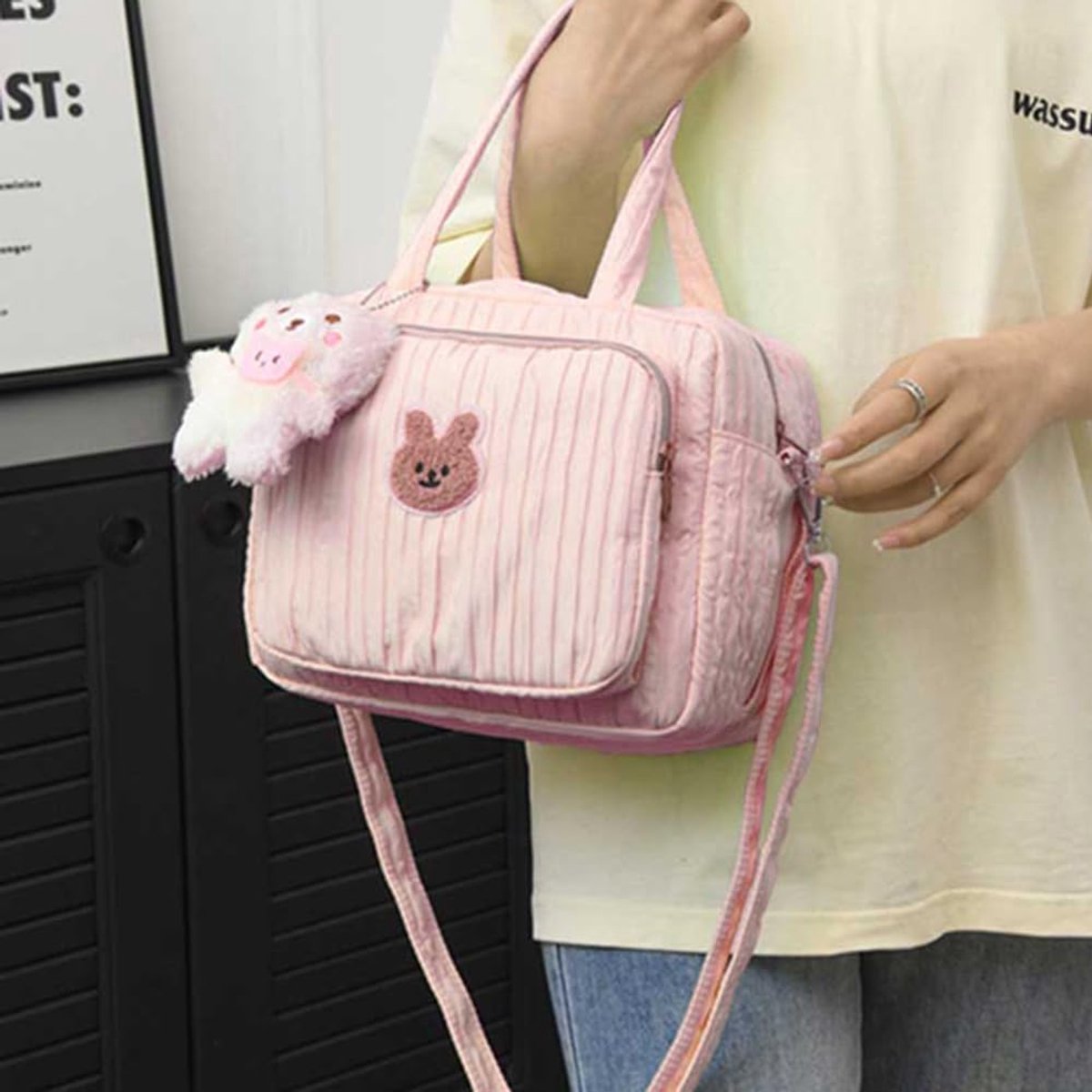 Luiertas Opbergmand - Draagbare Organizer - Baby Uitjes - Slim Ontworpen - 24 x 20 x 14 cm - Roze thumbnail 6