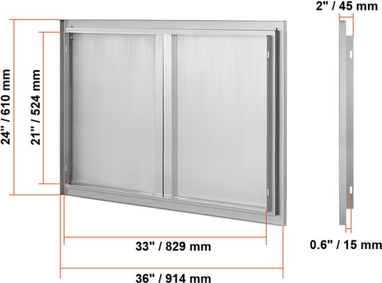 Buitenkeukendeur - Inbouwdeur Roestvrijstaal - Buiten Koken - Omkeerbaar Scharnier - 914x610 mm - Zilver — afbeelding 3