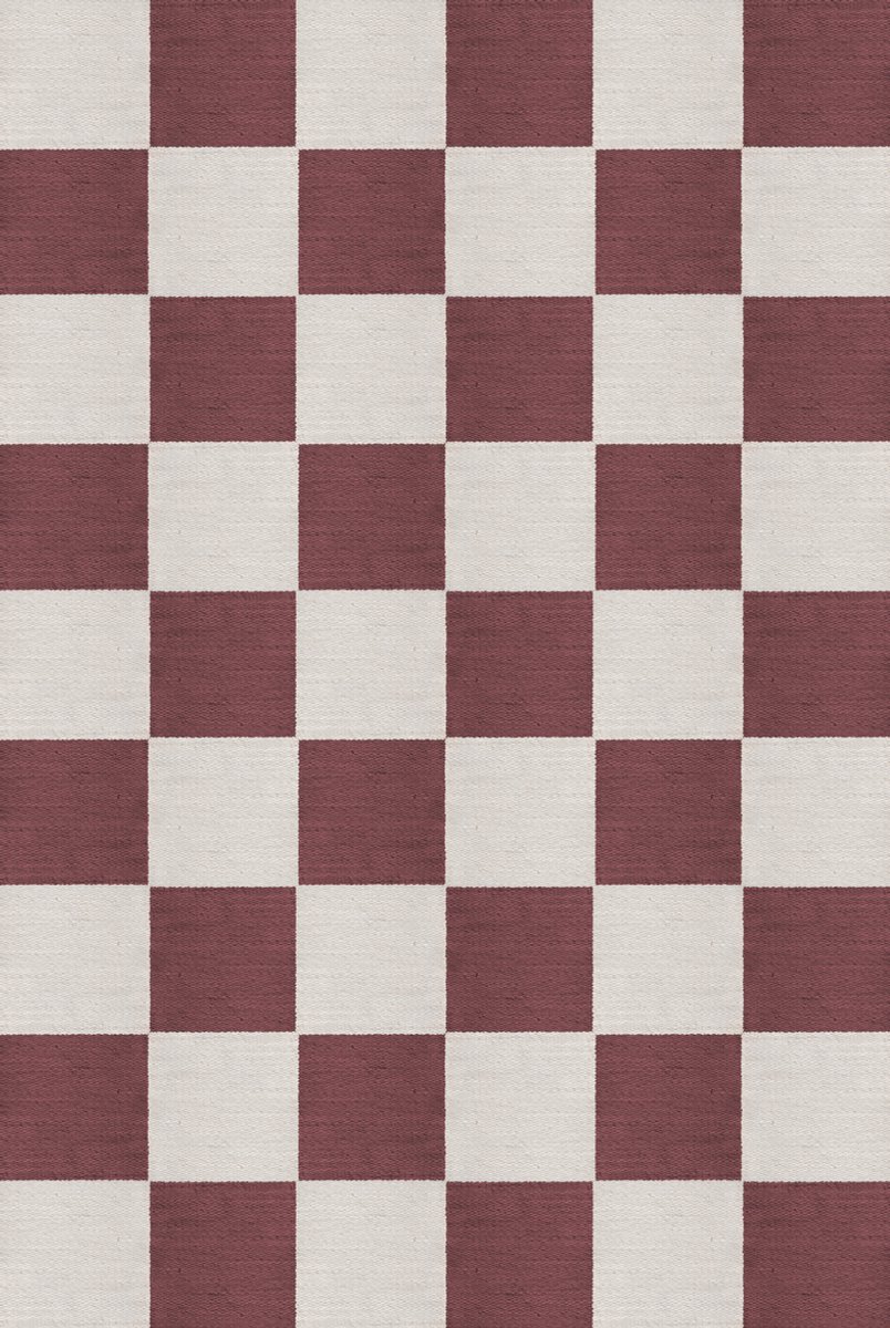 Layered Chess Flatweave Burgundy Vloerkleed - 250 x 350 cm - Rood,Wit - Rechthoekig - Wol - Eetkamer, Woonkamer, Slaapkamer - Geometrisch - Retro, Modern