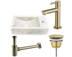 FugaFlow Eccelente Arredo fonteinset - 22x40x10cm - 1 kraangat - rechts - marmer - fonteinkraan messing geborsteld - wit -