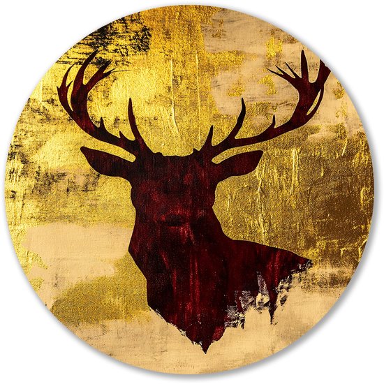 Hert met gouden accenten - Hert muurcirkel - Rond kunstwerk dieren - Abstracte kunst - Dibond muurcirkel op maat - Kinderkamer muurkunst - muurcirkel aluminium 90x90 cm