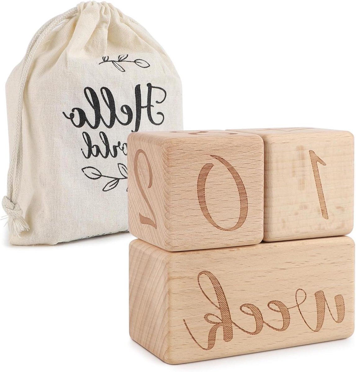 Houten bouwblokken voor baby mijlpalen en babyfotografie - glad oppervlak (model stoffen tas)