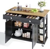 Bol.com Learnlogic Multifunctionele keukenwagen met klappbaar werkblad 120×65 cm uitbreidbaar 2 laden ruime opslag op wielen - s... aanbieding