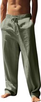 Pantalon en lin Nivard pour homme - Pantalon d'été - Adultes - Pantalon long - Pantalon de plage - Été - Style Ibiza - Vert - Taille XL