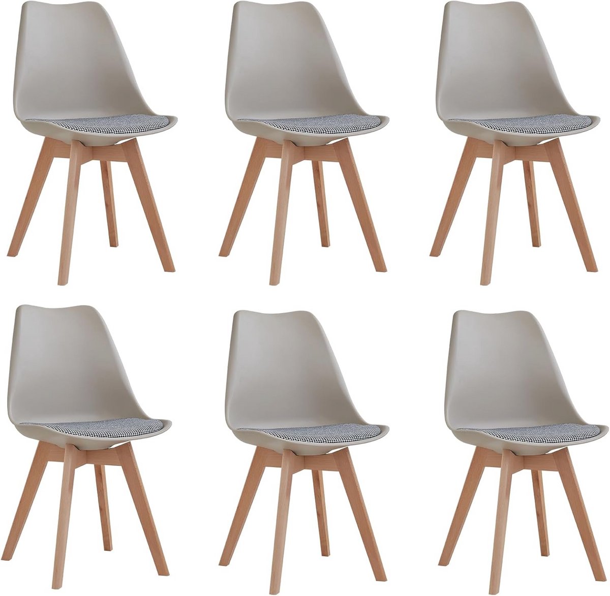 Set van 6 Scandinavische eetkamerstoelen - Moderne linnen bijzetstoelen met beukenhouten p