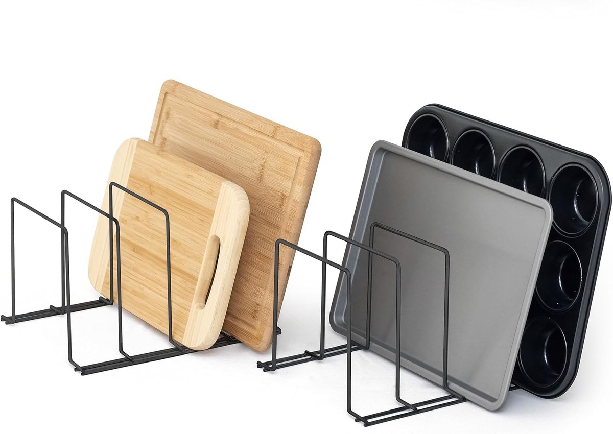 Bakplaat- en snijplankenrek - Organizer voor keukenkastjes - 2 stuks - Zwart