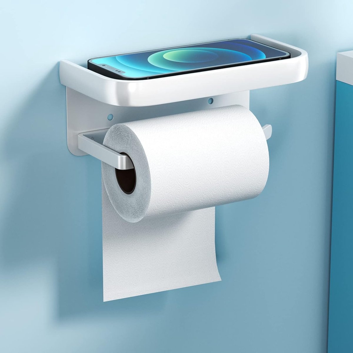 Toiletpapierhouder zonder boren - handig en ruimtebesparend - 1 stuk - wit - aluminium