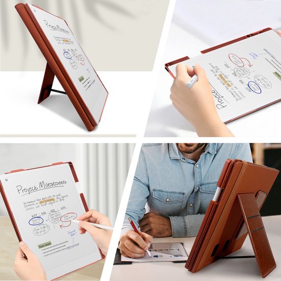 Remarkable Paper Pro hoes - Geschikt voor Remarkable Paper Pro 11.8" (2024) - Premium Leren Drievoudige Standaardhoes - Automatische slaap-/waakfunctie - Hoogwaardige waterdichte PU leer case - (Niet voor Remarkable 2)- Bruin — afbeelding 4